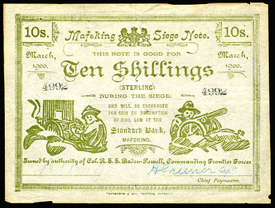 Siege banknote at Siege of Mafeking, by Townshend & Son, Printers