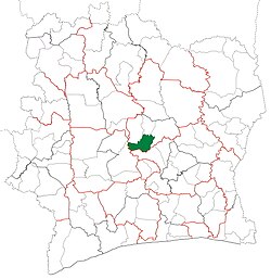 Location in Ivory Coast. Sakassou Department has retained the same boundaries since its creation in 1988.