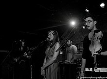 Daedelus (left) and Laura Darlington (center) performing in Metz, France, 2009.