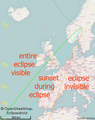 Visibilità dell'eclisse parziale in Europa