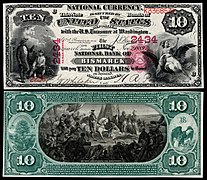 Obverse and reverse of a ten-dollar National Bank Note