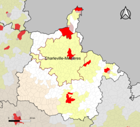 Localisation de l'aire d'attraction de Charleville-Mézières dans le département des Ardennes.