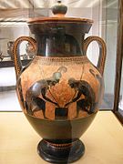 Une amphore d'Exékias. Face A : Achille et Ajax jouant aux dés. 540-530. Musée du Vatican