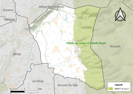 Carte de la ZNIEFF de type 2 sur la commune.