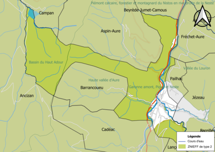 Carte des ZNIEFF de type 2 sur la commune.