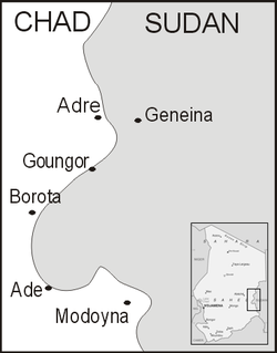 Cidades atacadas na fronteira Chade-Sudão