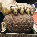 Ball held by the male Imperial Guardian Lion at the Gate of Supreme Harmony, Forbidden City, Beijing, China, showing the geometrical pattern on its surface.