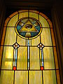 Eye of Providence depicted in a stained glass window in the St. Francis of Assisi Catholic Church in Fifield, Wisconsin