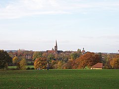 View towards St Jude's church in Hampstead Garden Suburb from the Heath extension