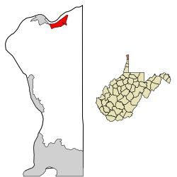 Location of Chester in Hancock County, West Virginia.