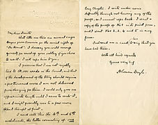 A letter from Arthur Conan Doyle about his 1902 novel The Hound of the Baskervilles.