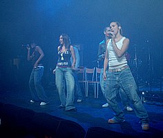 Liberty X performing at Aberystwyth University May Ball in 2006. From left to right: Kelli Young, Michelle Heaton and Jessica Taylor