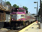 An MBTA Commuter Rail train arrives at Porter station in 2007