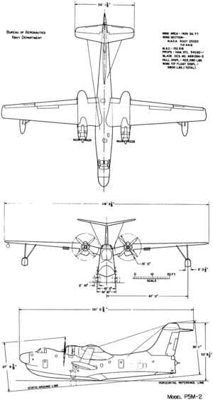 3-view line drawing of the Martin P5M-2 Marlin