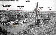 Metropolitan Electric Co. excavated a canal intended to generate power (1898–1901). As a byproduct, large boulders were hauled about 1 km by horse/cart to provide the foundation of the Britannia Pier (1899).[d]