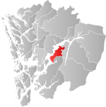 Mapa do condado de Hordaland com Jondal em destaque.