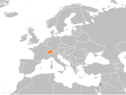 Map indicating locations of Palestine and Switzerland