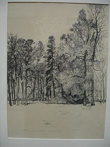 Paysage à l'encre, représentant un bosquet