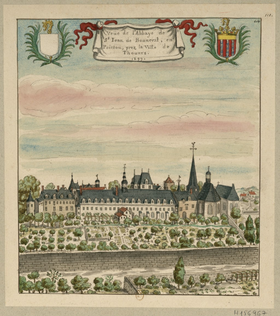 Vue de l'Abbaye de Saint-Jean-de-Bonneval en 1699 (estampe réalisée par Louis Boudan)