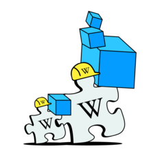 Larger Wikipedia puzzle piece supporting a smaller one