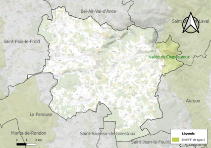 Carte de la ZNIEFF de type 2 sur la commune.