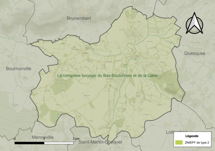 Carte de la ZNIEFF de type 2 sur la commune.