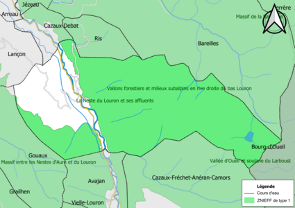 Carte des ZNIEFF de type 1 sur la commune.