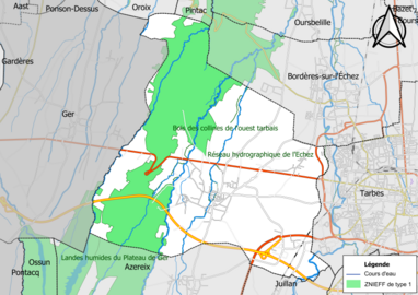 Carte des ZNIEFF de type 1 sur la commune.