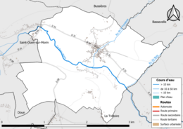 Carte en couleur présentant le réseau hydrographique de la commune