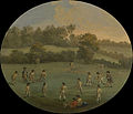 Image 2A Game of Cricket at The Royal Academy Club in Marylebone Fields, now Regent's Park, depiction by unknown artist, c. 1790–1799 (from History of cricket)