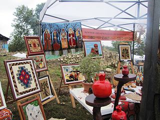Exhibition of artworks at the Artsakh wine festival in the village