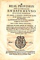 Real Provisión sobre la "extinción de la actual moneda" (1773). Luce en la portada el escudo real