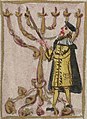 Drawing from a prayer book depicting the lighting of the Menorah, 1738, from the collections of the National Library of Israel