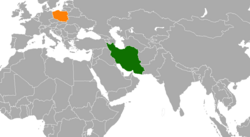 Map indicating locations of Iran and Poland