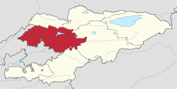 Map of Kyrgyzstan, location of Jalal-Abad Region highlighted