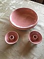 "Pink Fleck" candle holders and matching bowl