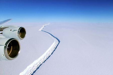 Rift in Larsen C at Larsen Ice Shelf, by NASA/John Sonntag