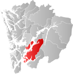 Mapa do condado de Hordaland com Kvinnherad em destaque.