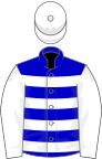 Blue and white hoops, white sleeves and cap