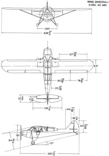 3-view line drawing of the Piper L-14