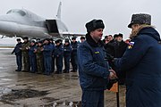 Kobylash awarding Tu-22M3 crew member at Shaykovka air base for his bombing missions in Syria