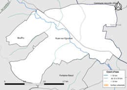 Carte en couleur présentantle réseau hydrographique de la commune