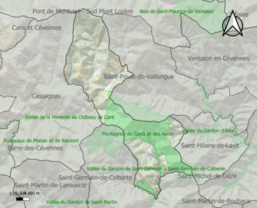 Carte des ZNIEFF de type 1 sur la commune.