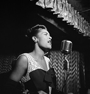 Billie Holiday, by William P. Gottlieb (restored by Kaldari)