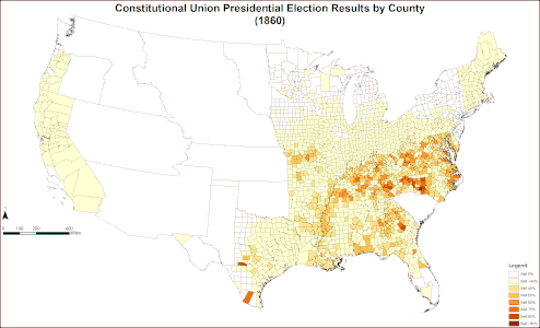 Map of Constitutional Union presidential election results by county
