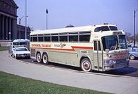 Continental Trailways bus outside the Museum of Science and Industry in Chicago, 1968
