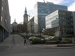 Hammersborg torg, Svenska Margaretakyrkan i bakgrunden.