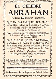 Exequias del obispo de Pamplona Gaspar de Miranda, impresas en 1767