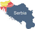 The borders of Greater Serbia as advocated by Serbian Radical politician Vojislav Šešelj, defined by the Virovitica–Karlovac–Karlobag hypothetical boundary to the west.[82]
