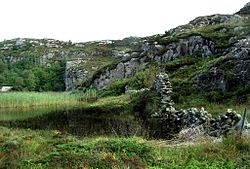 View of an old stone fence on the island of Sotra